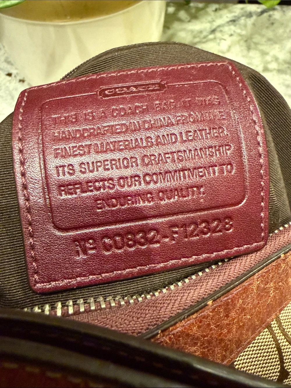 Coach 12328 Beige/Tan Signature Canvas Shoulder Bag with rust Leather Trim - Picture 6 of 9